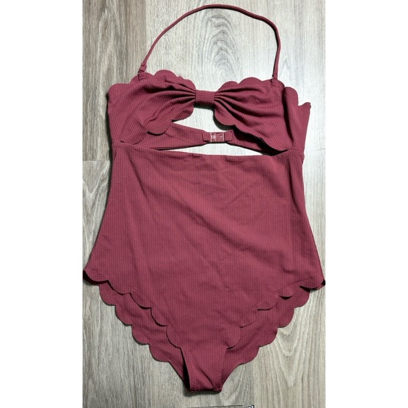 Marysia Swim Antibes One Piece Swimsuit Size XL Beet Scalloped Edge Bow - Picture 4 of 10